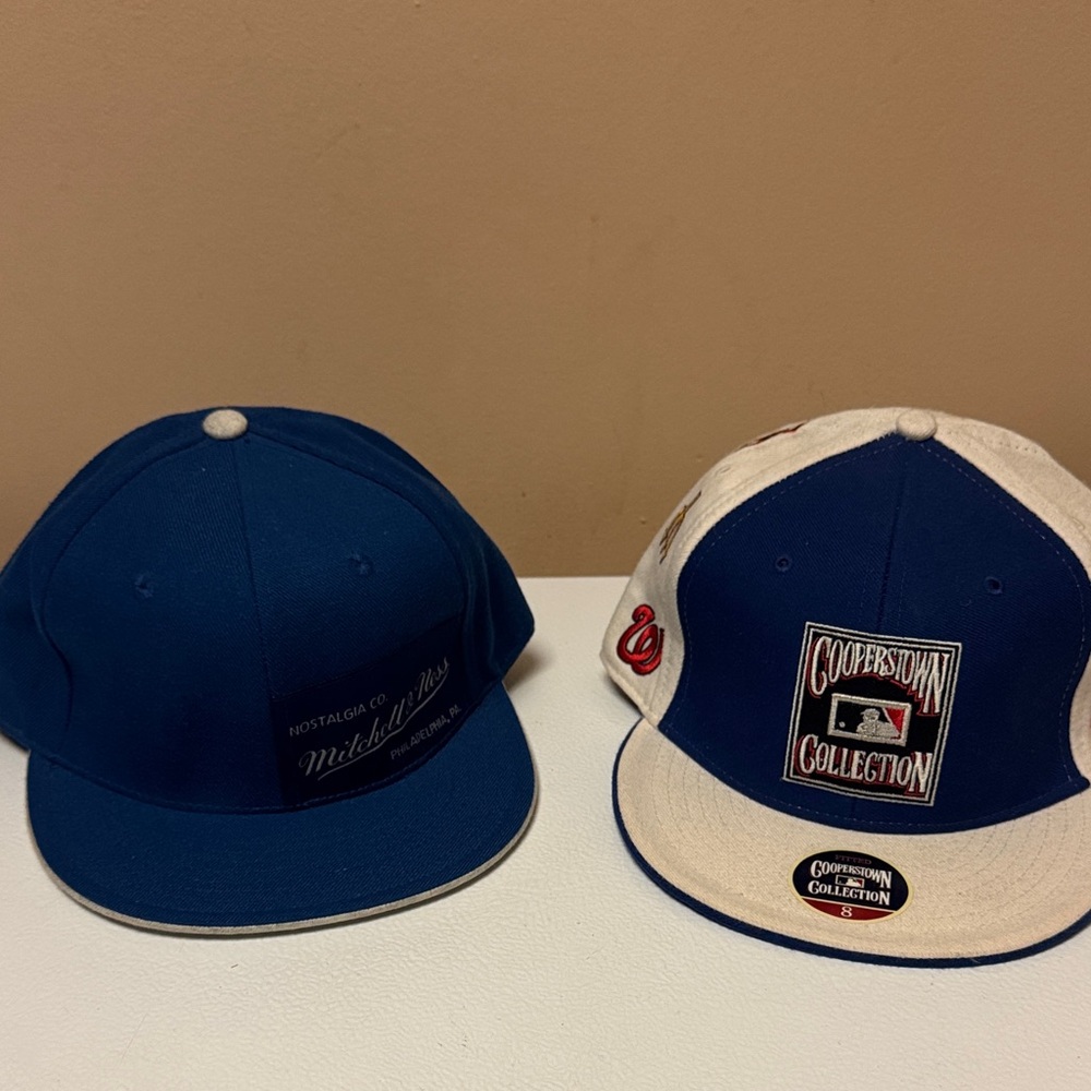 Cooperstown Collection Blue and White Snapback Hat and Vintage Mitchell & Ness